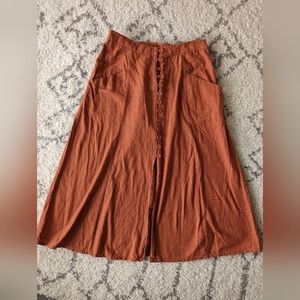 Midi rust linen skirt